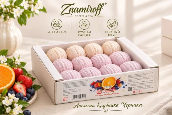 №1 Зефир БЕЗ САХАРА Ассорти №1(Апельсин-Клубника-Черника), 480г в Копейске