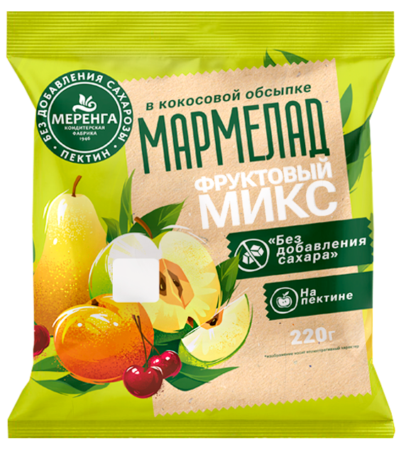 №1 Меренга Мармелад без сахара в кокосовой обсыпке Фруктовый микс, 220г   в Копейске